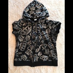 Wet Seal Black and Silver Metallic Crown Hoodie